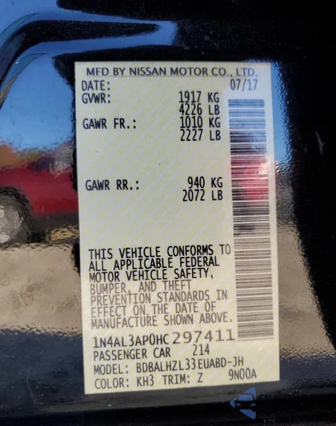 2017 Nissan Altima 2.5 z USA, uszkodzony, nr VIN 1N4AL3AP0HC297411